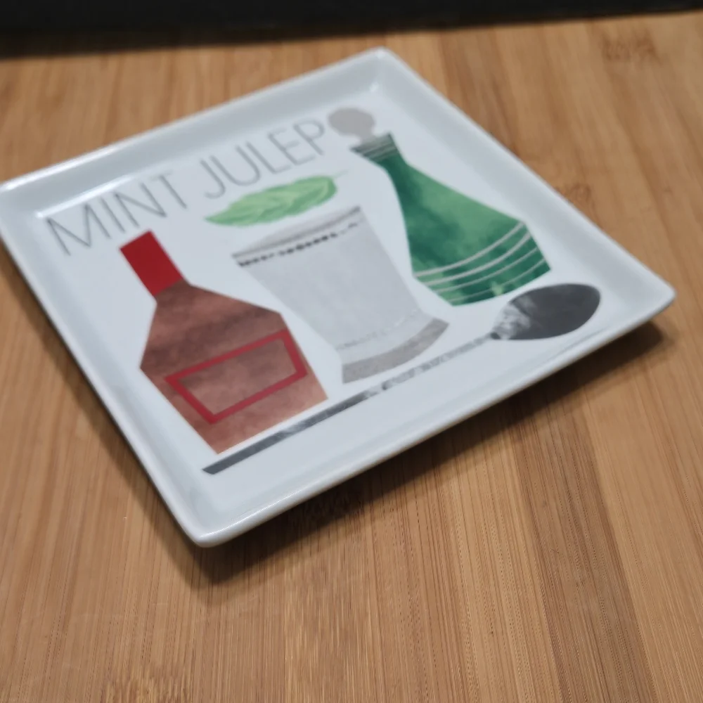 Crate & Barrel Mint Julep Plate Trinket Dish Appetizer, recipe on back
